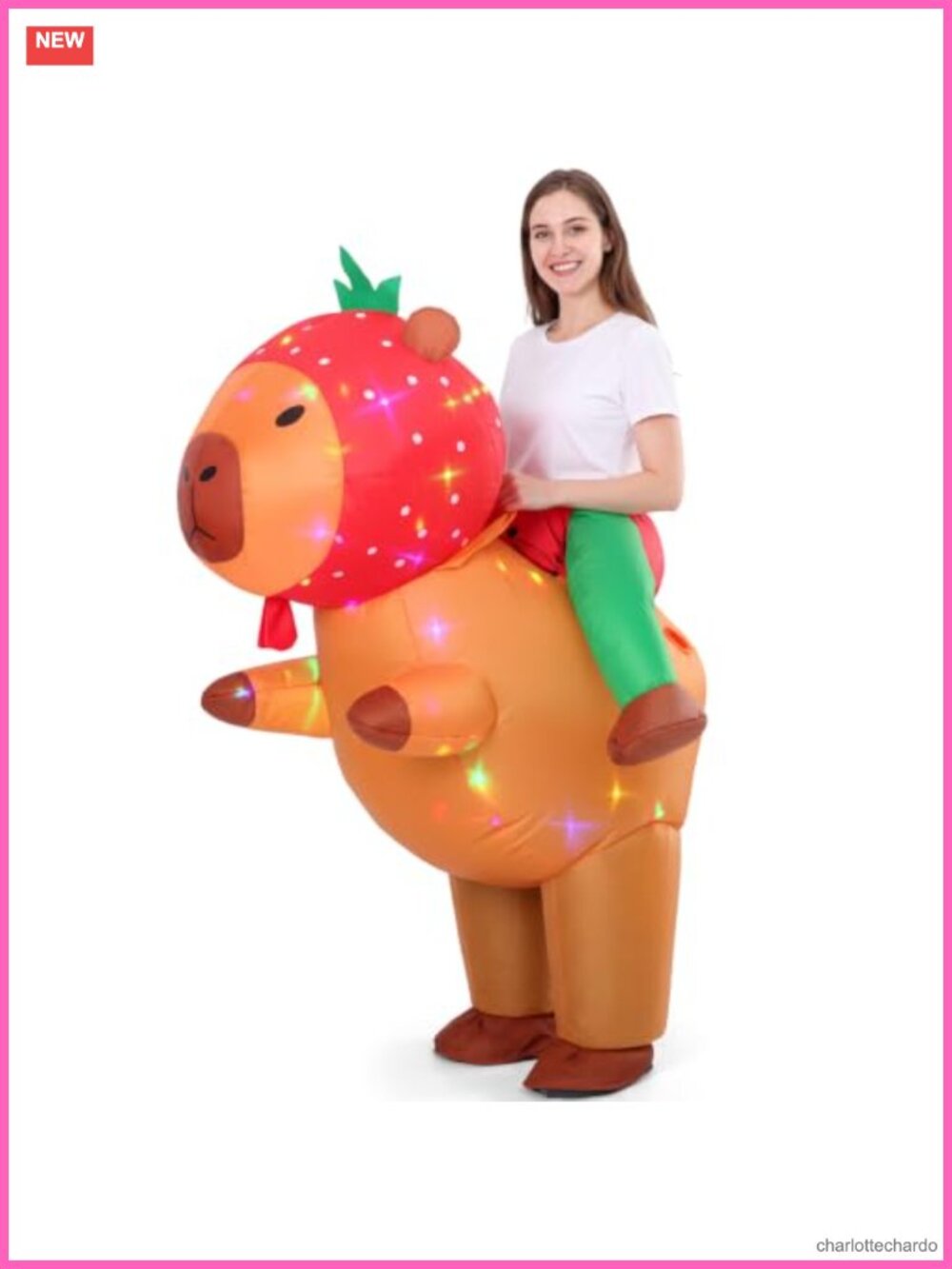 Adult Inflatable Strawberry Capybara Costume Light-Up Blow Up Halloween